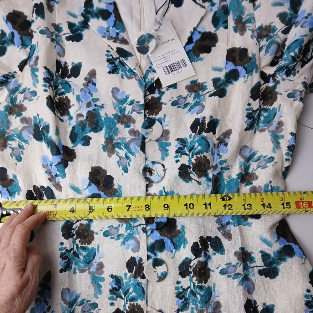 Tuckernuck Hadley Dress Small S Linen Floral Maxi Midi Budding Bluebell Button - Picture 15 of 16